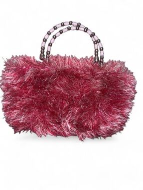 Vintage Pink Faux Fur Tote with Beaded Handles